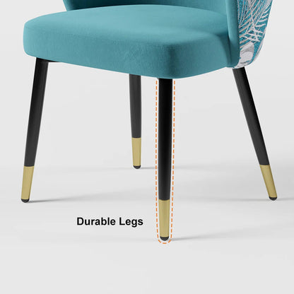 Greenish Blue Velvet Dining Chair Curved Back Modern Arm Chair Gold & Black - 