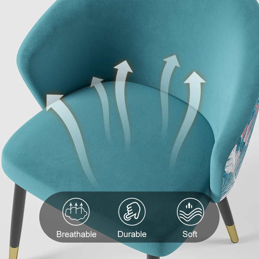 Greenish Blue Velvet Dining Chair Curved Back Modern Arm Chair Gold & Black - 