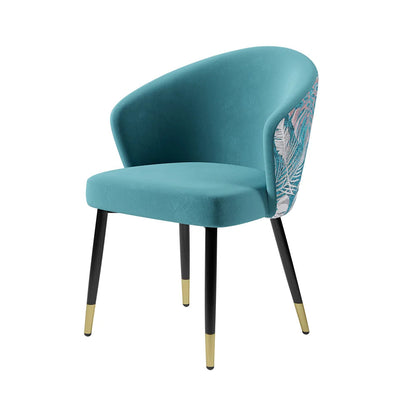 Greenish Blue Velvet Dining Chair Curved Back Modern Arm Chair Gold & Black - 
