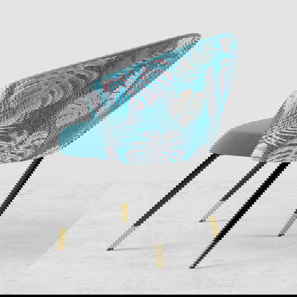 Greenish Blue Velvet Dining Chair Curved Back Modern Arm Chair Gold & Black - 