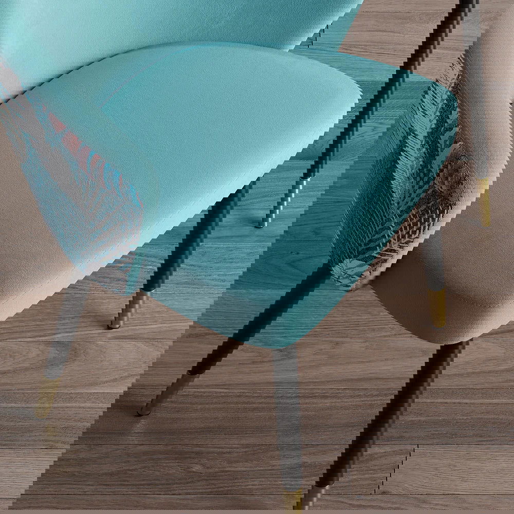 Greenish Blue Velvet Dining Chair Curved Back Modern Arm Chair Gold & Black - 