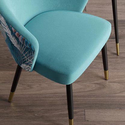 Greenish Blue Velvet Dining Chair Curved Back Modern Arm Chair Gold & Black - 