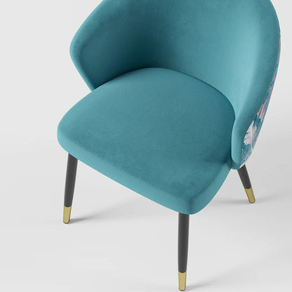 Greenish Blue Velvet Dining Chair Curved Back Modern Arm Chair Gold & Black - 