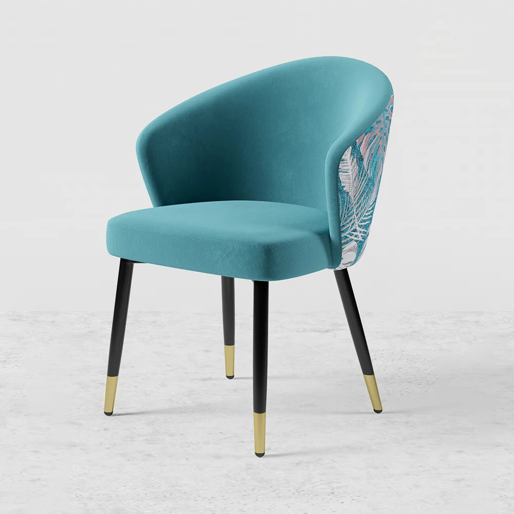Greenish Blue Velvet Dining Chair Curved Back Modern Arm Chair Gold & Black - 