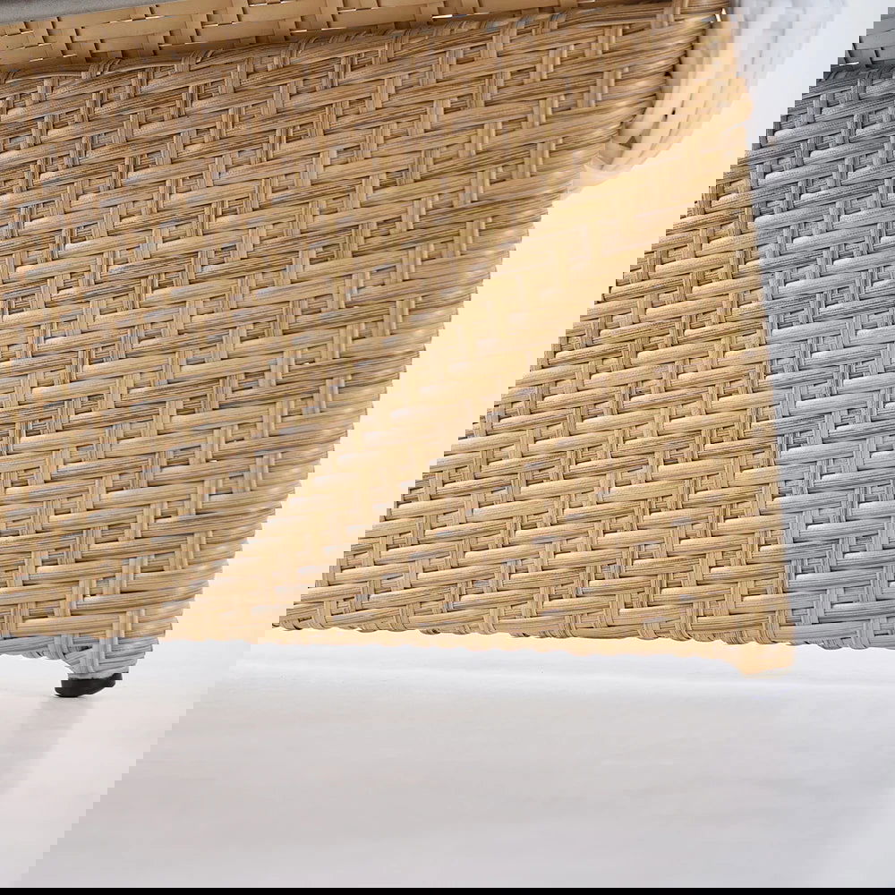 Hofer Rattan Outdoor Wingback Chair with White Cushion Pillow with Arched Bottom - 