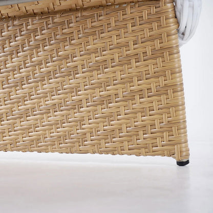 Hofer Rattan Outdoor Wingback Chair with White Cushion Pillow with Arched Bottom - 