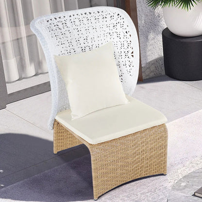 Hofer Rattan Outdoor Wingback Chair with White Cushion Pillow with Arched Bottom - 