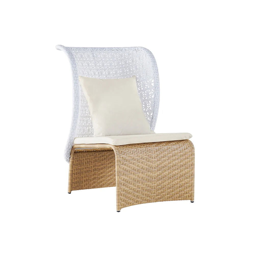 Hofer Rattan Outdoor Wingback Chair with White Cushion Pillow with Arched Bottom - 