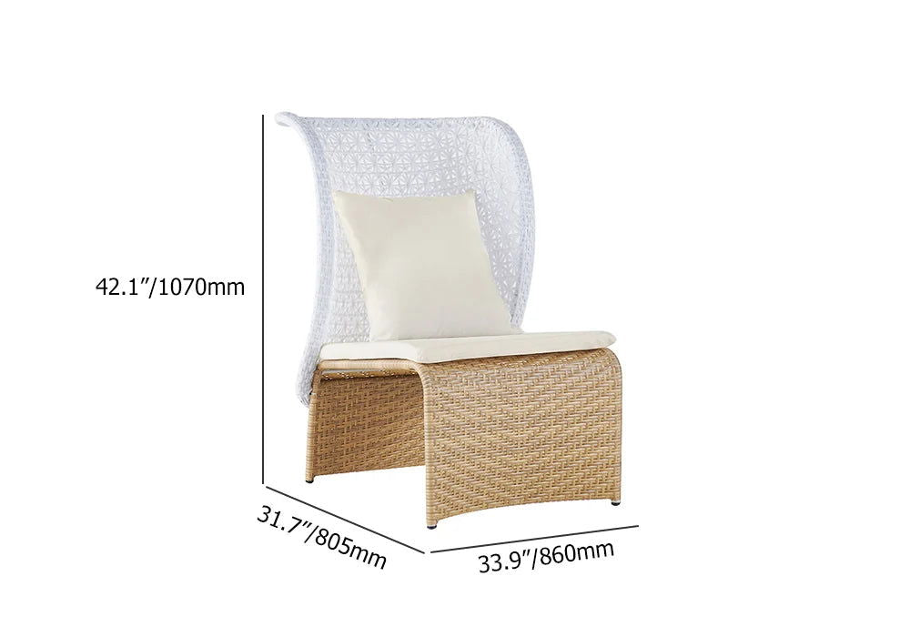 Hofer Rattan Outdoor Wingback Chair with White Cushion Pillow with Arched Bottom - 