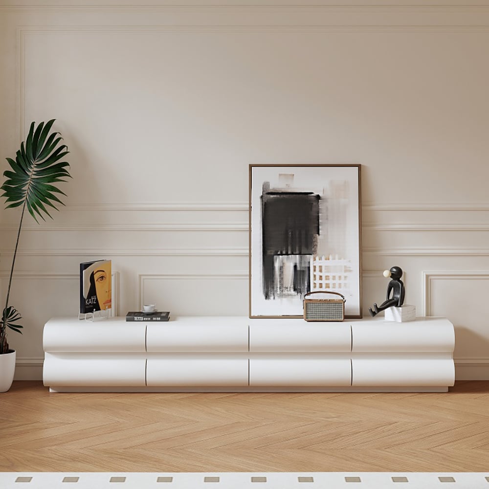 Humply 2000mm Modern White Leather Long TV Stand with 8 Drawers Media Console - Homary