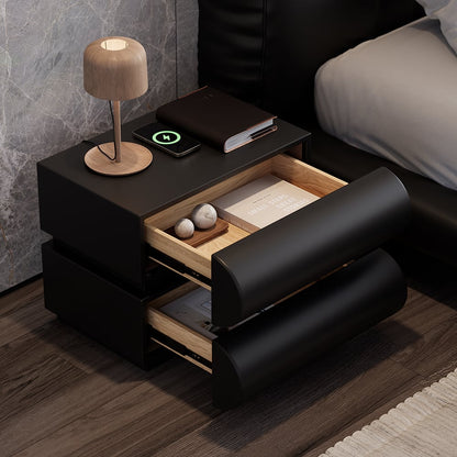 Humply Modern Black Leather Smart Nightstand with Wireless Charger Drawers Bedside Table - 