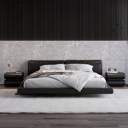 Humply Modern Black Leather Smart Nightstand with Wireless Charger Drawers Bedside Table - 