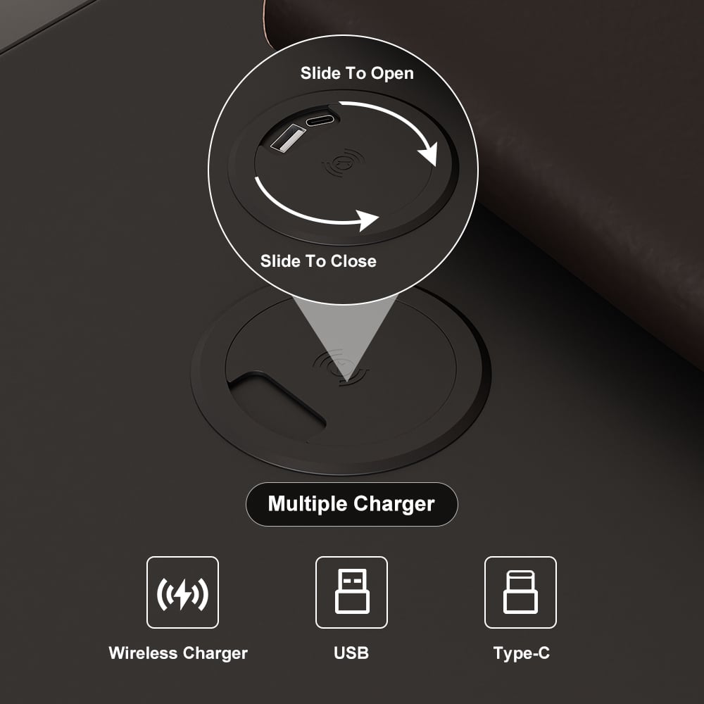 Humply Modern Black Leather Smart Nightstand with Wireless Charger Drawers Bedside Table - 