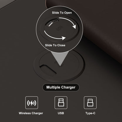 Humply Modern Black Leather Smart Nightstand with Wireless Charger Drawers Bedside Table - 