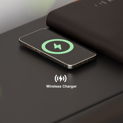 Humply Modern Black Leather Smart Nightstand with Wireless Charger Drawers Bedside Table - 