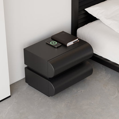 Humply Modern Black Leather Smart Nightstand with Wireless Charger Drawers Bedside Table - 