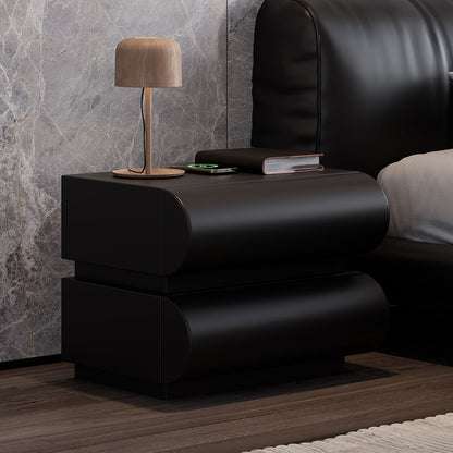 Humply Modern Black Leather Smart Nightstand with Wireless Charger Drawers Bedside Table - 