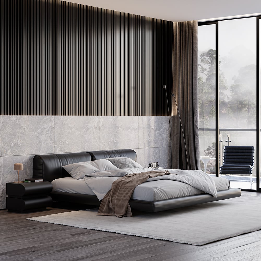 Humply Modern Black Leather Smart Nightstand with Wireless Charger Drawers Bedside Table - 