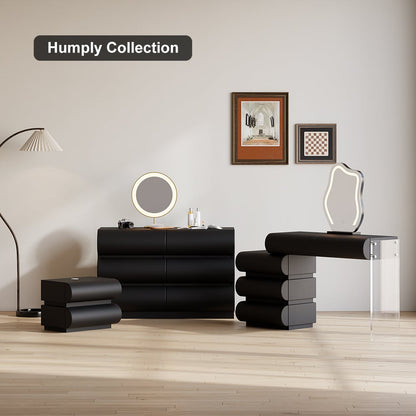 Humply Modern Black Leather Smart Nightstand with Wireless Charger Drawers Bedside Table - 