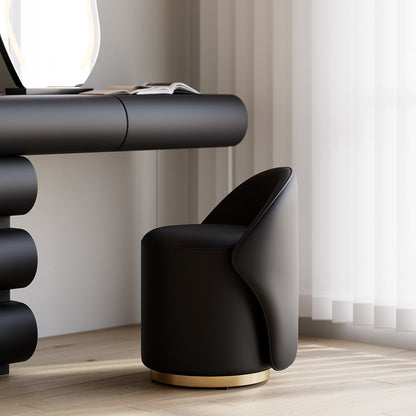 Humply Modern Black Makeup Vanity Set PU Leather Dressing Table with Stool & LED Mirror - 