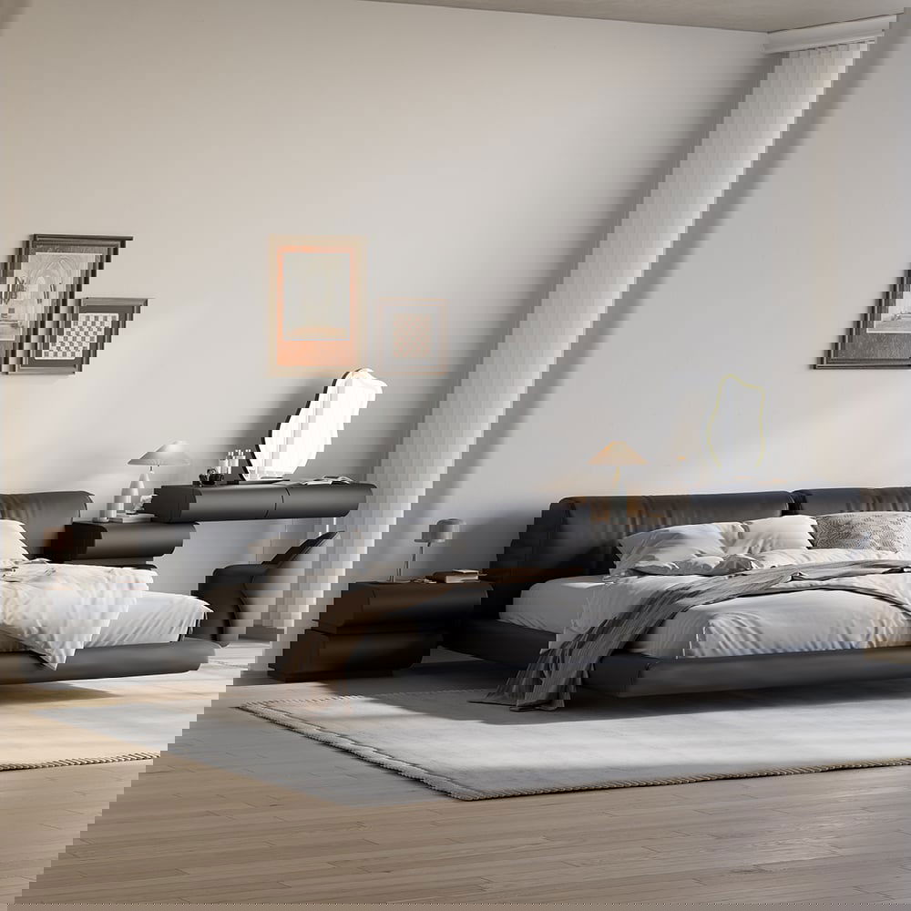 Humply Modern Black Makeup Vanity Set PU Leather Dressing Table with Stool & LED Mirror - 