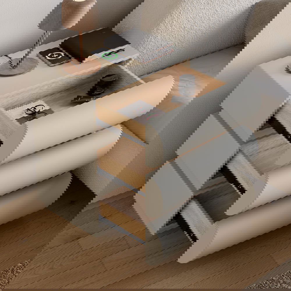 Humply Modern Light Gray Smart 3 Drawers Nightstand with Wireless Charger Bedside Table - 