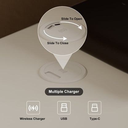 Humply Modern Light Gray Smart 3 Drawers Nightstand with Wireless Charger Bedside Table - 