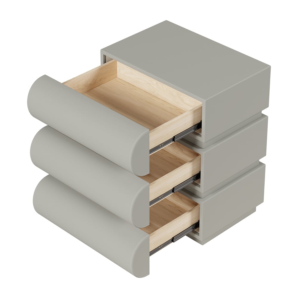 Humply Modern Light Gray Smart 3 Drawers Nightstand with Wireless Charger Bedside Table - 