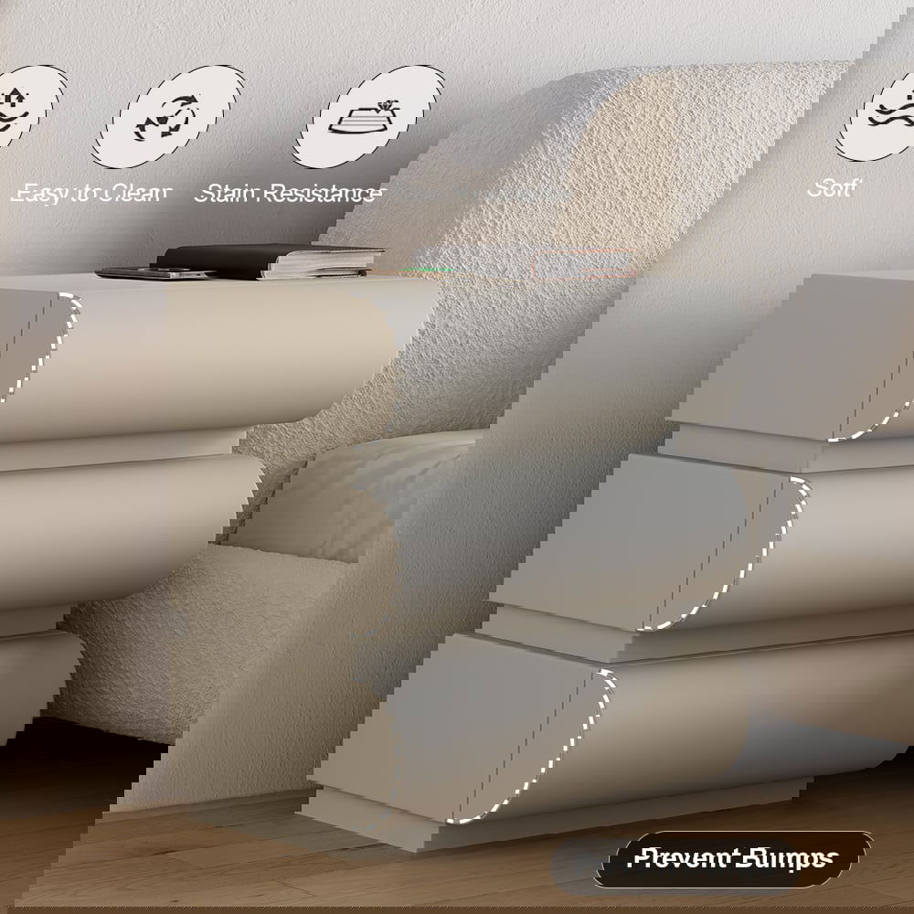 Humply Modern Light Gray Smart 3 Drawers Nightstand with Wireless Charger Bedside Table - 