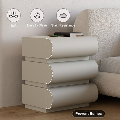 Humply Modern Light Gray Smart 3 Drawers Nightstand with Wireless Charger Bedside Table - 