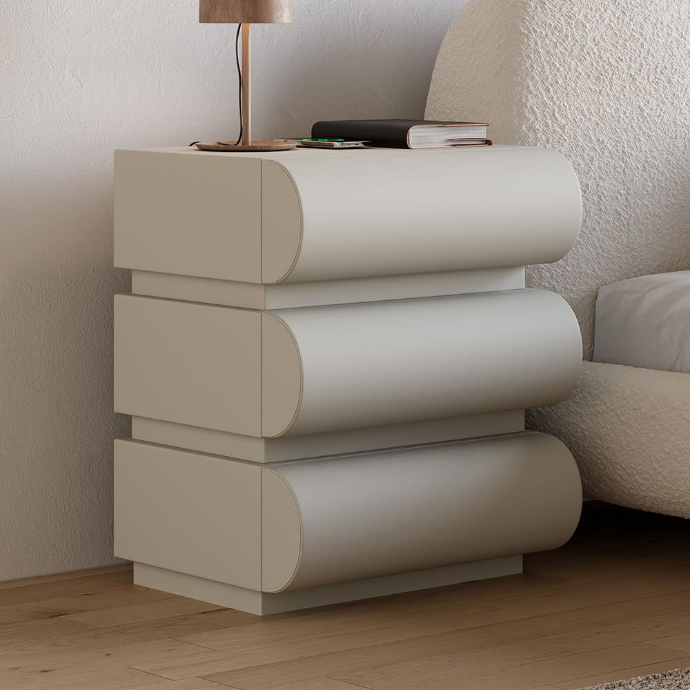 Humply Modern Light Gray Smart 3 Drawers Nightstand with Wireless Char ...