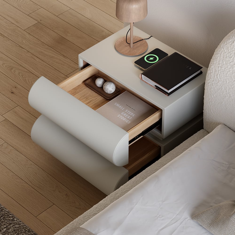 Humply Modern Light Gray Smart Nightstand with Wireless Charger Drawers Bedside Table - 