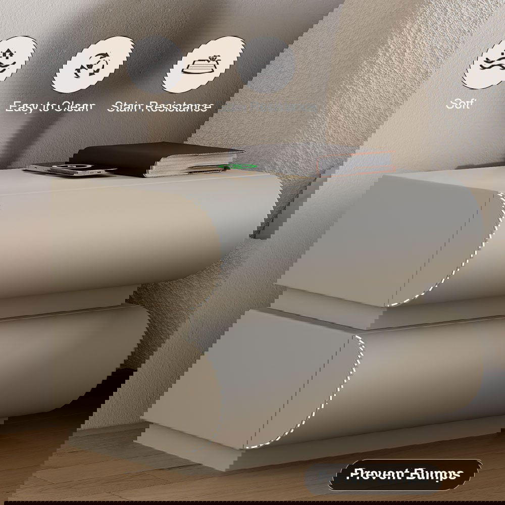 Humply Modern Light Gray Smart Nightstand with Wireless Charger Drawers Bedside Table - 