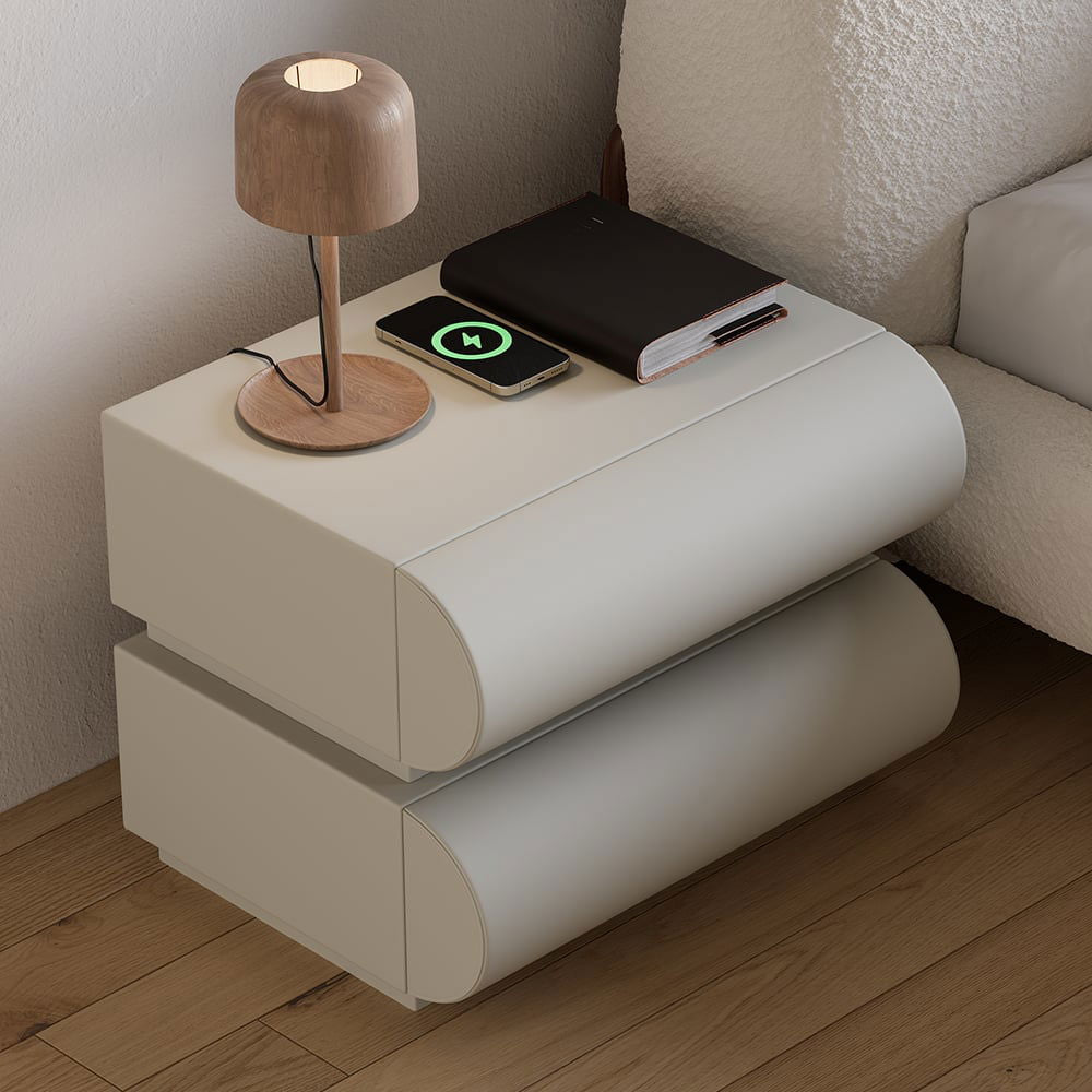 Humply Modern Light Gray Smart Nightstand with Wireless Charger Drawers Bedside Table - 