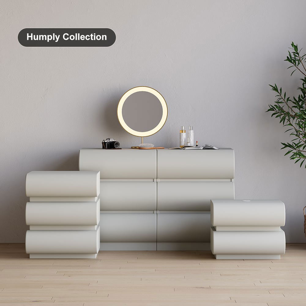 Humply Modern Light Gray Smart Nightstand with Wireless Charger Drawers Bedside Table - 