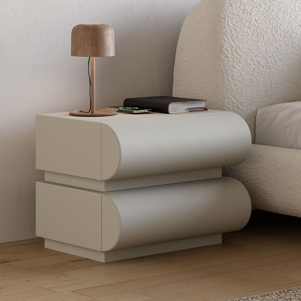 Humply Modern Light Gray Smart Nightstand with Wireless Charger Drawers Bedside Table - Homary