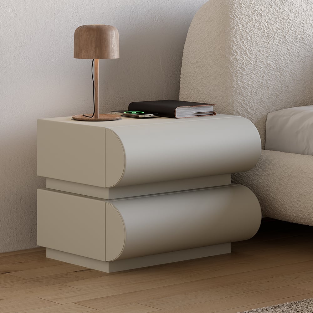 Humply Modern Light Gray Smart Nightstand with Wireless Charger Drawers Bedside Table - Homary