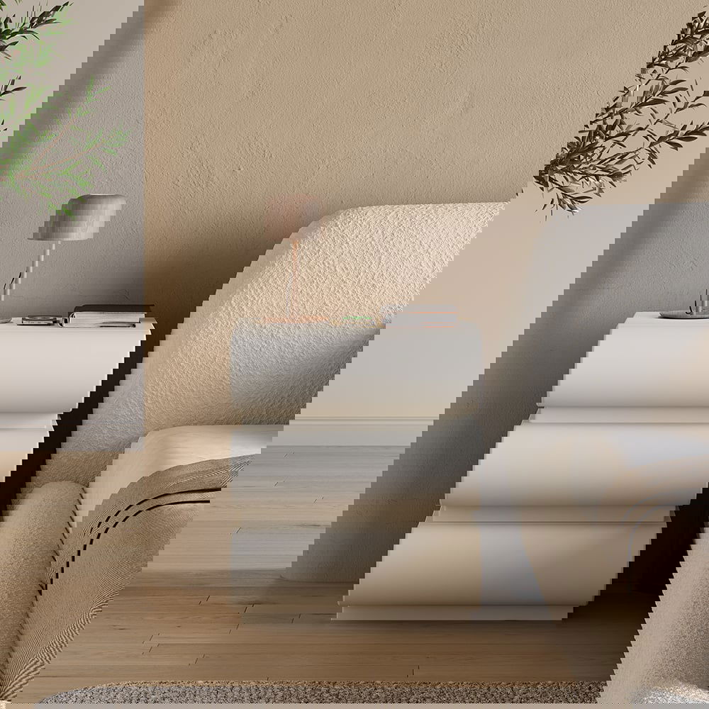 Humply Modern White Leather Smart Nightstand with Wireless Charger Drawers Bedside Table - 