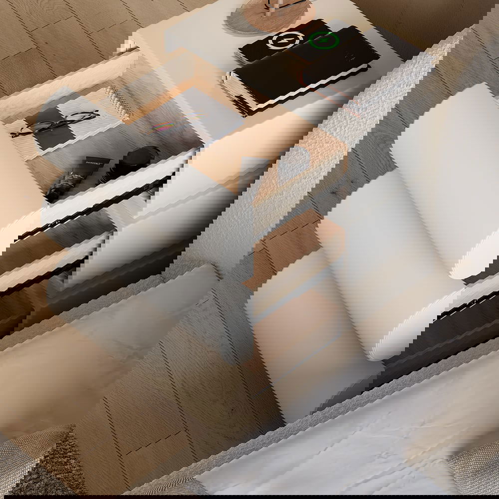 Humply Modern White Leather Smart Nightstand with Wireless Charger Drawers Bedside Table - 