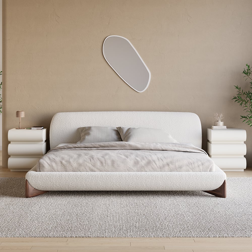 Humply Modern White Leather Smart Nightstand with Wireless Charger Drawers Bedside Table - 