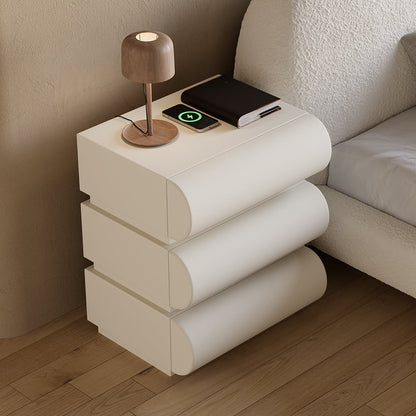 Humply Modern White Leather Smart Nightstand with Wireless Charger Drawers Bedside Table - 