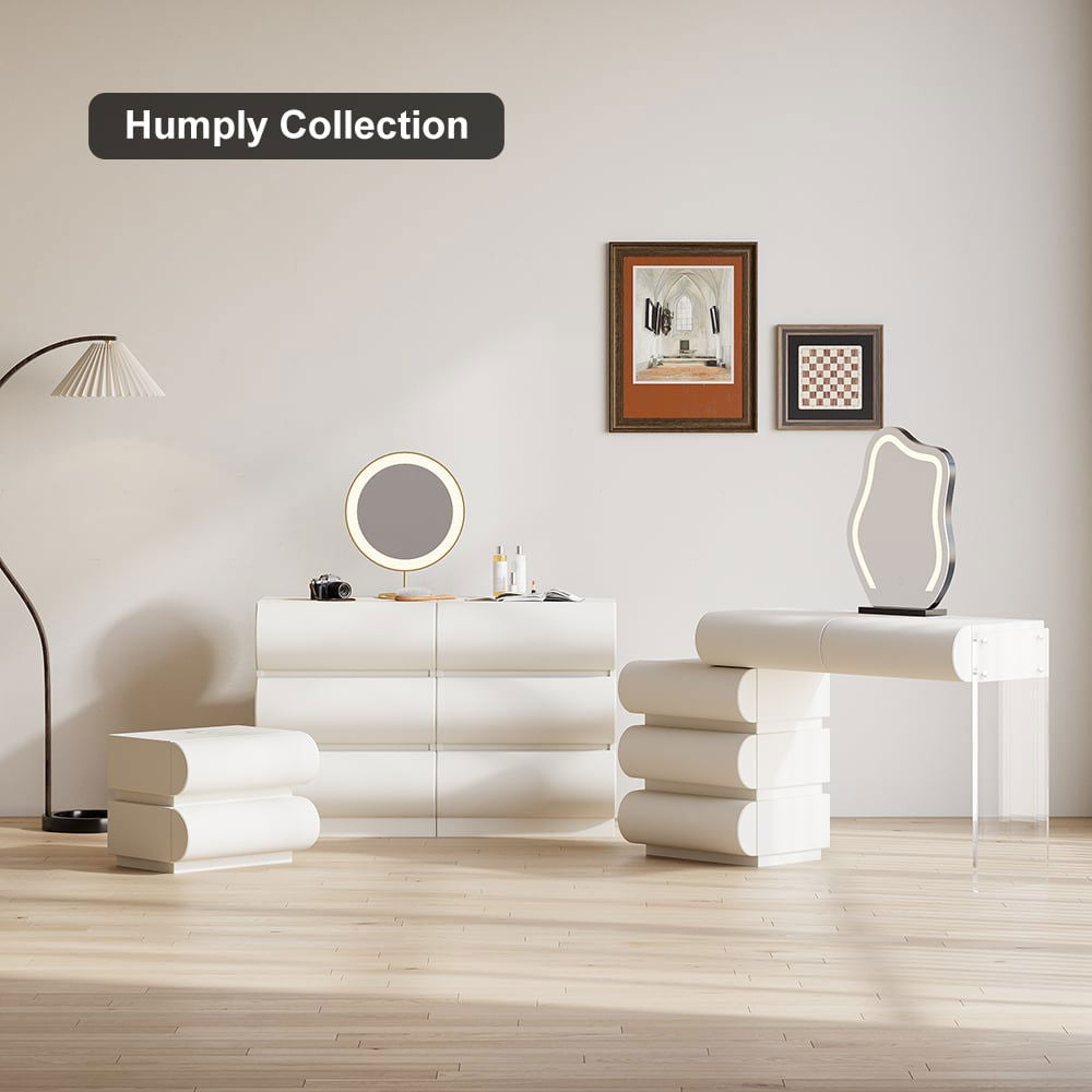 Humply Modern White Leather Smart Nightstand with Wireless Charger Drawers Bedside Table - 