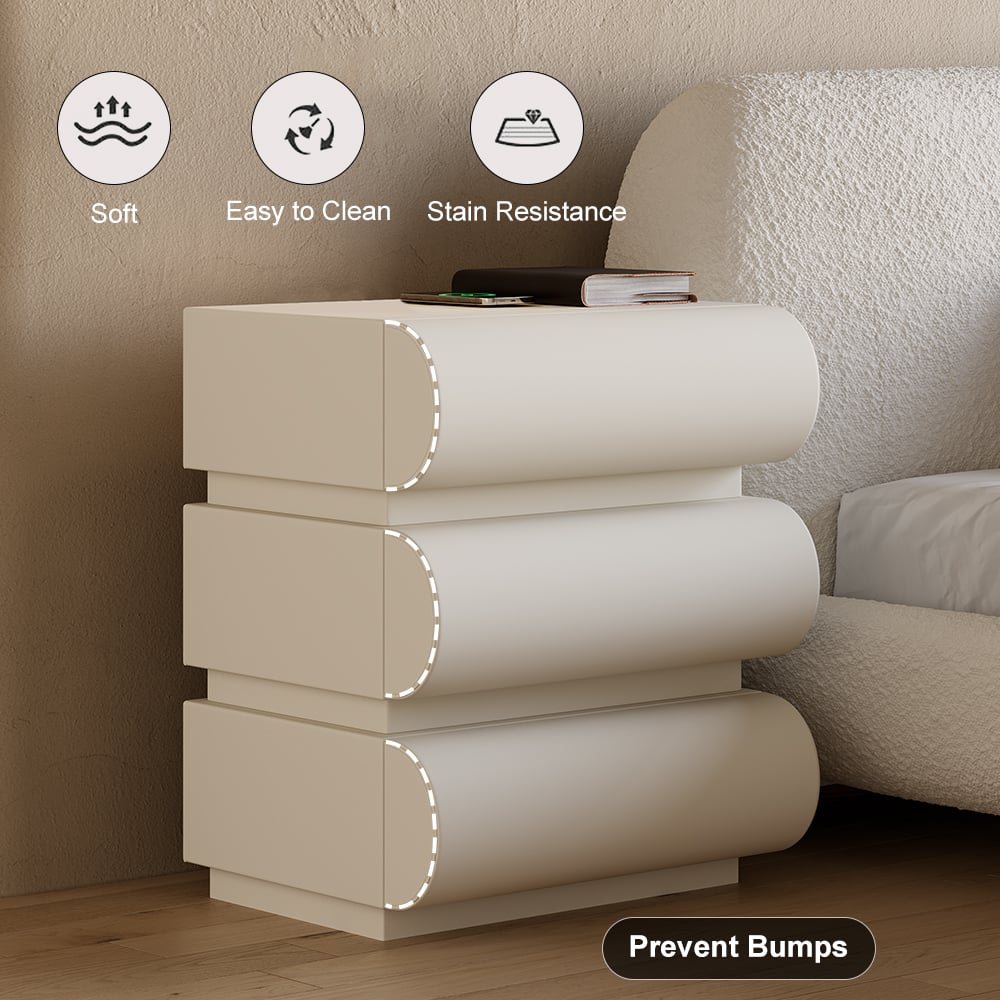 Humply Modern White Leather Smart Nightstand with Wireless Charger Drawers Bedside Table - 