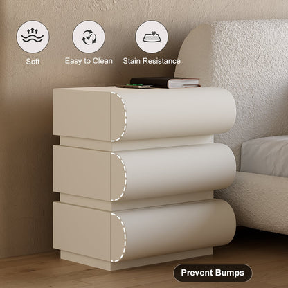 Humply Modern White Leather Smart Nightstand with Wireless Charger Drawers Bedside Table - 