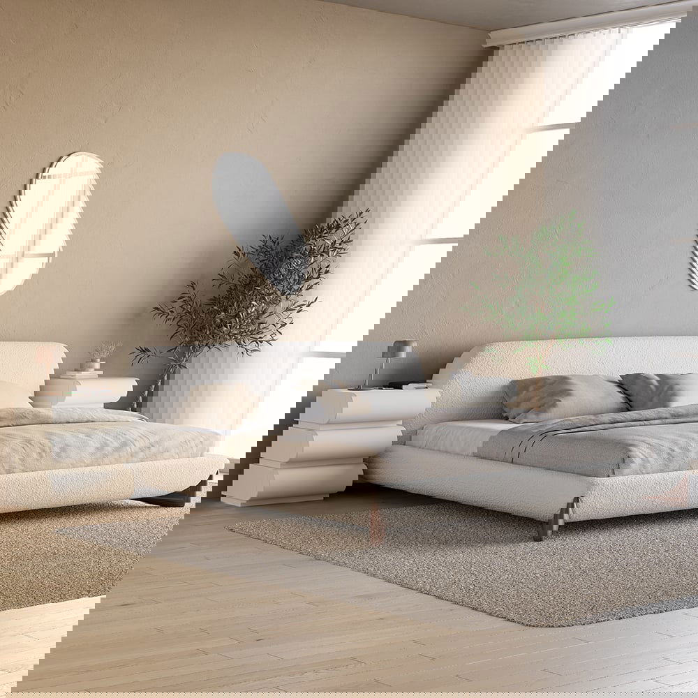 Humply Modern White Leather Smart Nightstand with Wireless Charger Drawers Bedside Table - 