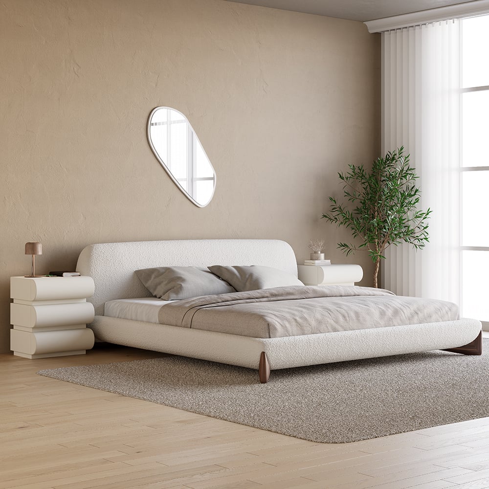 Humply Modern White Leather Smart Nightstand with Wireless Charger Drawers Bedside Table - 