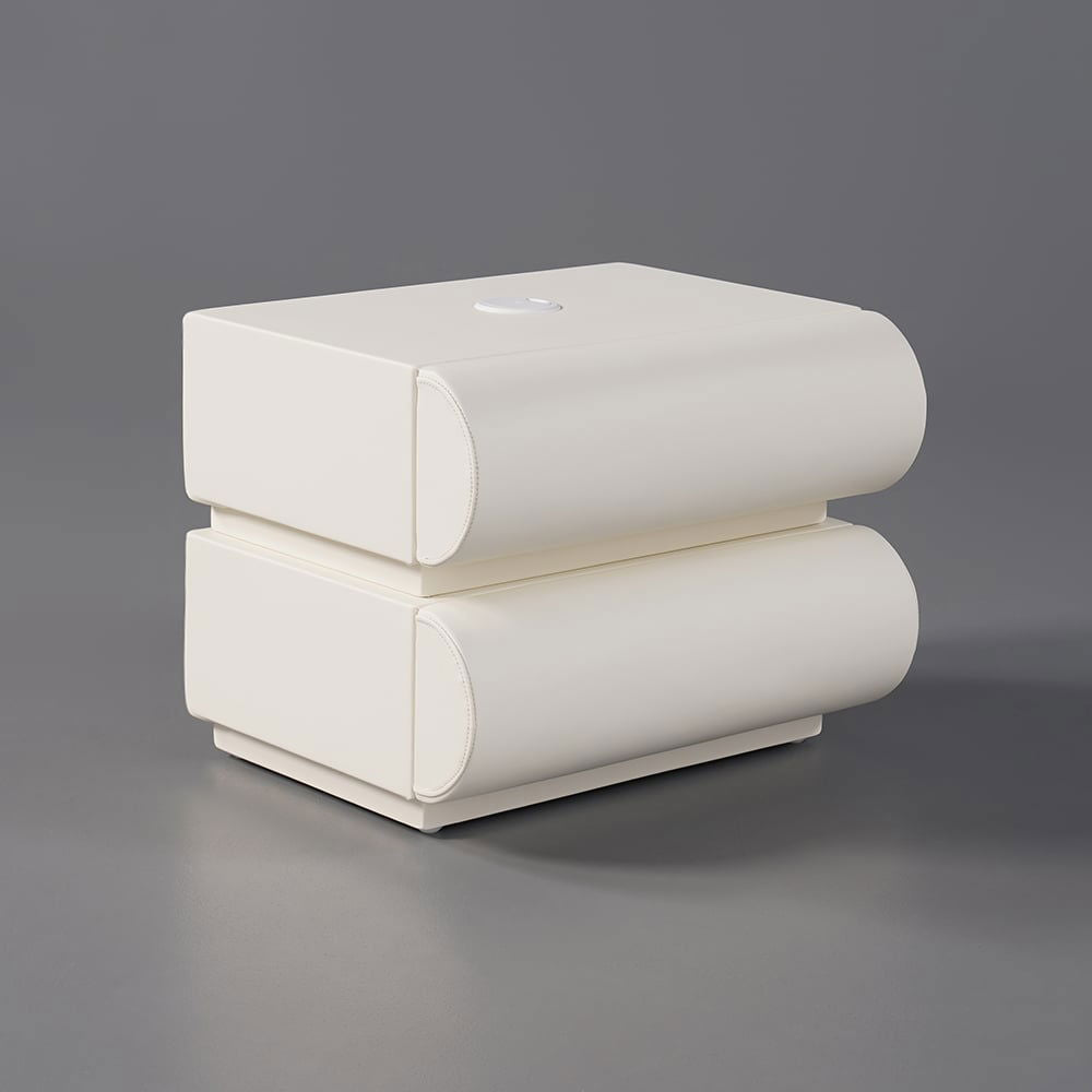 Humply Modern White Leather Smart Nightstand with Wireless Charger Drawers Bedside Table - 