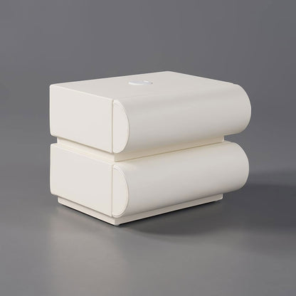 Humply Modern White Leather Smart Nightstand with Wireless Charger Drawers Bedside Table - 