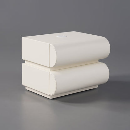 Humply Modern White Leather Smart Nightstand with Wireless Charger Drawers Bedside Table - 