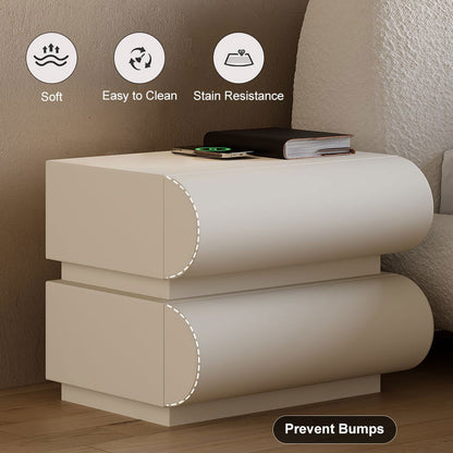 Humply Modern White Leather Smart Nightstand with Wireless Charger Drawers Bedside Table - 